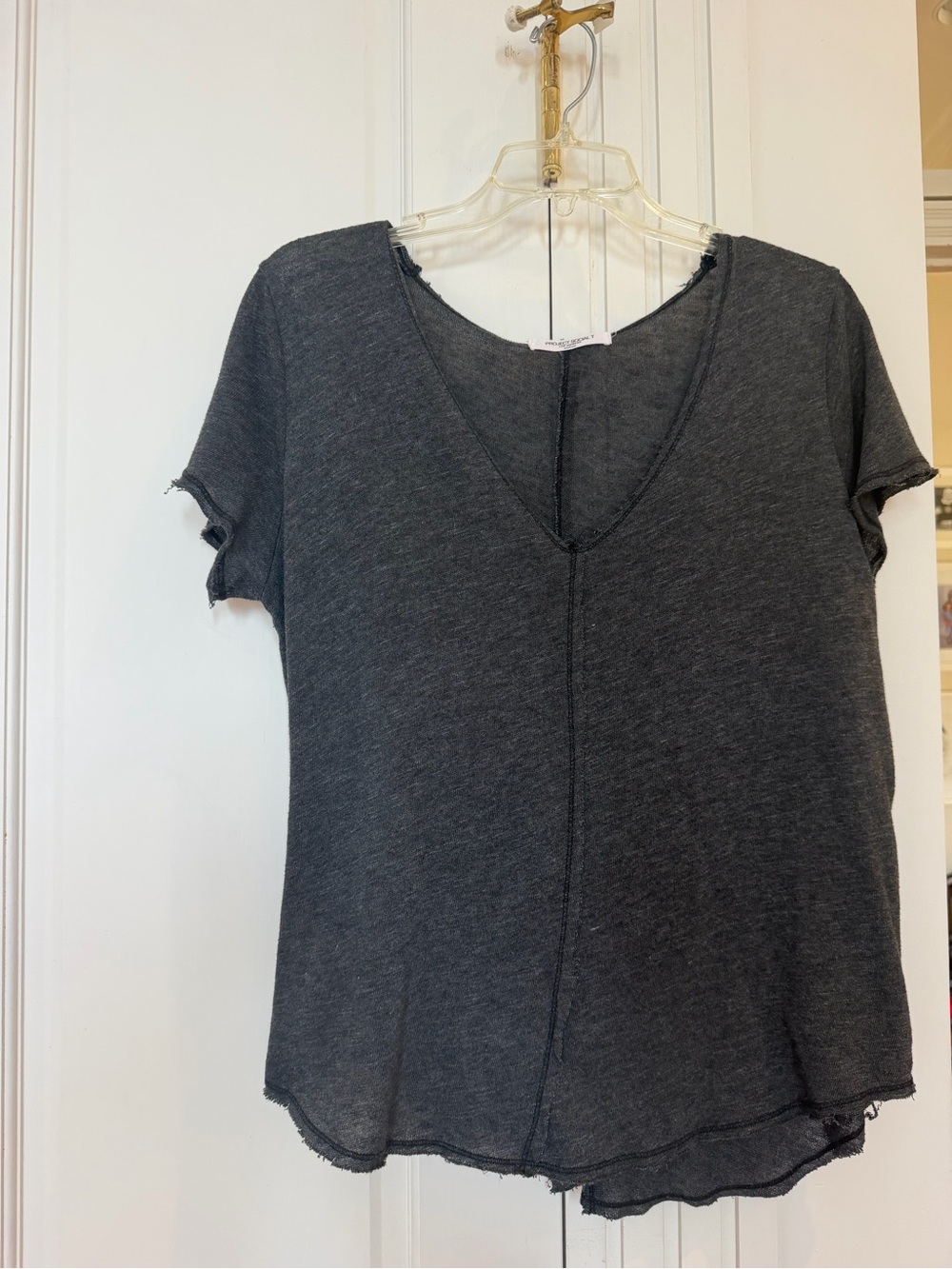 Project Social T Dark Gray V-Neck Short Sleeve Women's Top